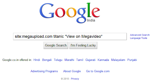 This will search Megaupload's indexed pages on Google for a movie named 