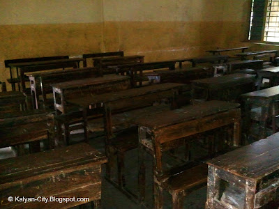 wooden benches inside classroom