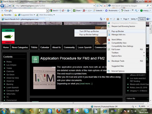 Windows 7 turn off the popup blocker