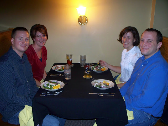 Chad, Rebecca, Tom and Cassie are ready to eat!