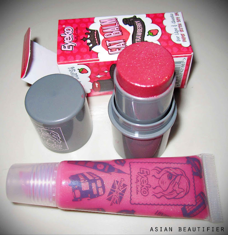 Eyeko strawberry fat balm and Lipgloss in Primerose Hill Eyeko strawberry fat balm and Lipgloss in Primerose Hill