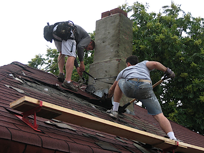 Josh harnesses to the chimney