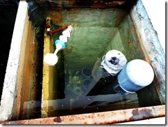 Picture showing the Standpipes in the filter chamber. Some are not inserted yet. Sockets for the standpipes can be seen at the bottom and water comes into the filter from the pond’s bottom drains through them