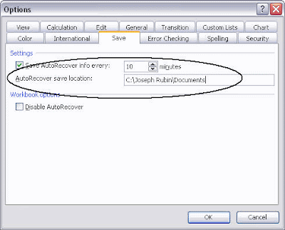 AutoRecovery option in Excel AutoRecovery option in Excel