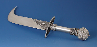 Khanjar filigree letter opener; sterling and fine silver