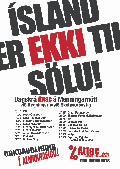 Attac á Íslandi - Dagskrá á menningarnótt