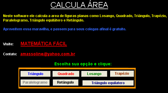 planilha do excel: calcula área de várias figuras planas imagem de programa feito em excel - calcula área de figuras planas