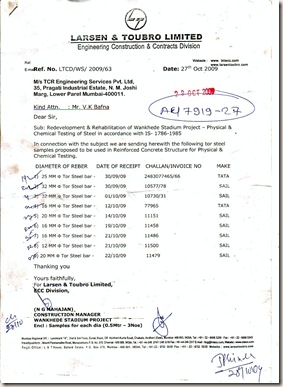 Letter - L&T-Wankhede Stadium Project Letter - L&T-Wankhede Stadium Project