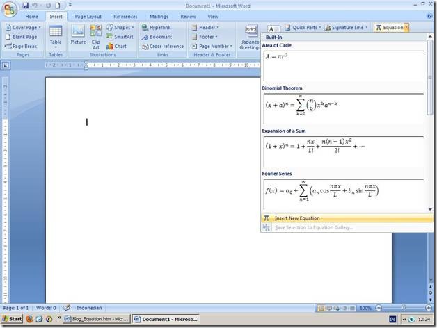Equation pada Microsoft Word