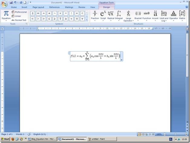 Equation Tools Ribbon pada Microsoft Office Word 2007
