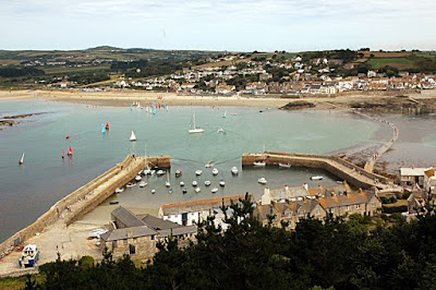 View of the Harbour and the submerging walkway from St. Michael's Mount.