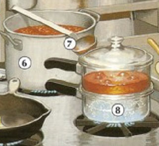 6. pot 7. ladle 8. double boiler