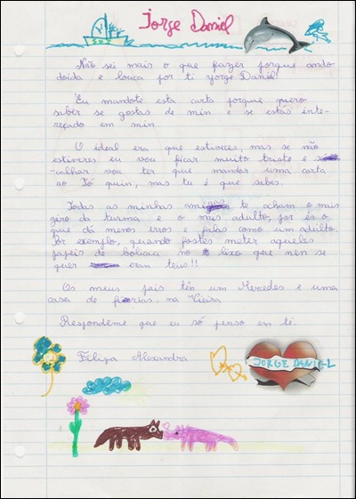 carta de amor de Filipa Alexandra e Jorge Daniel