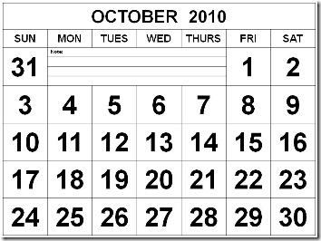 O1 Free October 2010 Calendar Black and White O1 Free October 2010 Calendar Black and White