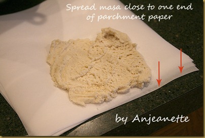 spread masa close to the edge of the parchment paper spread masa close to the edge of the parchment paper