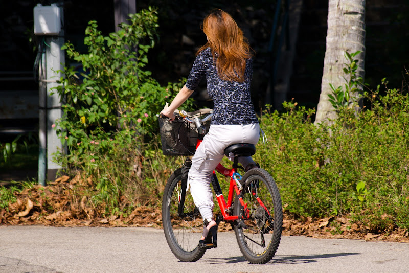 cyclist on high heels