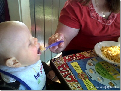 Mike eats mac-n-cheese!