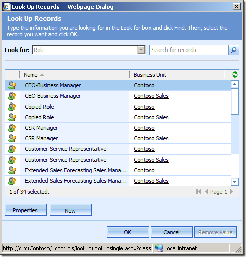 CRM Role Lookup View with Business Unit Column