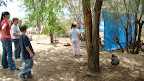 Kendra, Grandma Shelia, Donovan and Ciarra check out the chickens