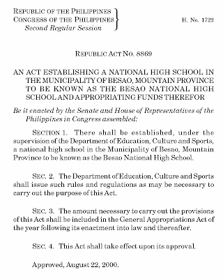 RA 8869: Besao National High School