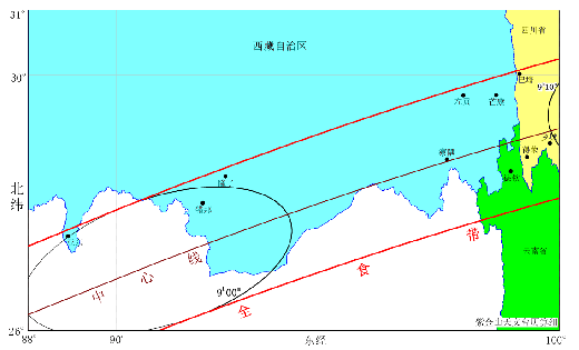 2009年7月22日日全食中国可见全食区域图