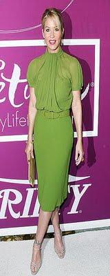 Christina Applegate in apple green chiffon Dior dress