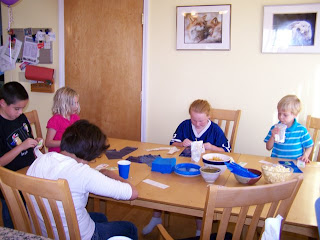 Decorating goodie bags. Margarita, Andrew, Gwen, Jennis, Spencer.