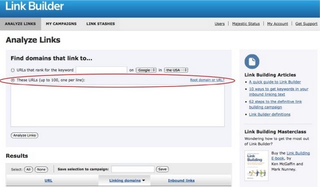 Link Builder tool front page