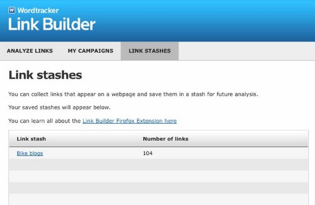 Saved Link Stash in Link Builder