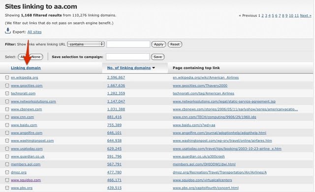 Sites linking to aa.com