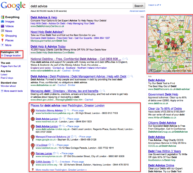 debt advice Google SERP