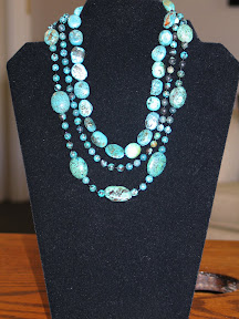 Three strand turquoise & black beaded necklace