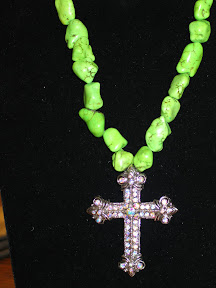 Green Turquoise Rocks with Bling Cross