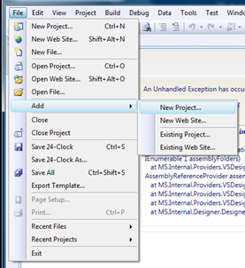 Go to File, Add, New Project Go to File, Add, New Project