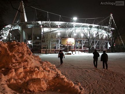 Lokomotiv Stadium -View of the entrance at night