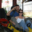 Just about to set off on our cart down to the waterfalls - the only way of controlling this thing is the lever on the left which is the brake