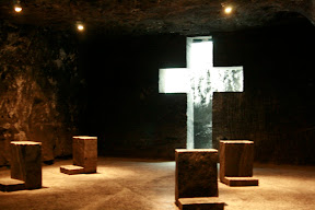 Another station; where the physical cross is absent, it is actually carved out of the salt. The four blocks are for people to kneel at when praying.