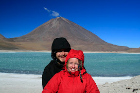 In the background yet another extinct volcano; in the mid ground one of many high altitude lagoons, in the front... us!