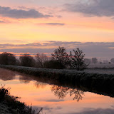 © John Waters: Panorama Somerset Levels, River Brue near Glastonbury, at dawn, autumn 2008, Somerset, UK