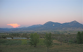 the farm from the ditch at dusk