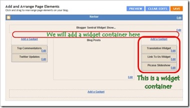 page elements add container