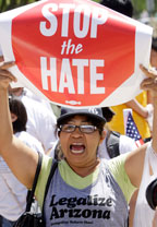 Woman protesting Arizona law