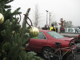 A dreary day made brighter with festive decorations