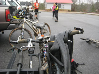 Raja went through a few tubes on the ride after the thorns got a hold of his tire. Raja went through a few tubes on the ride after the thorns got a hold of his tire.