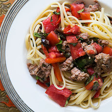 Pasta with Sausage, Tomatoes and Roasted Peppers