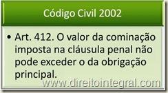 Código Civil de 2002- art. 412 - Limite da Multa.