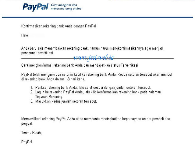Email konfirmasi dari Paypal