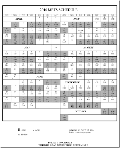 new york mets 2011 schedule. NY Mets Schedule Information