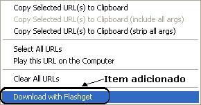 menu de contexto do URL Snooper