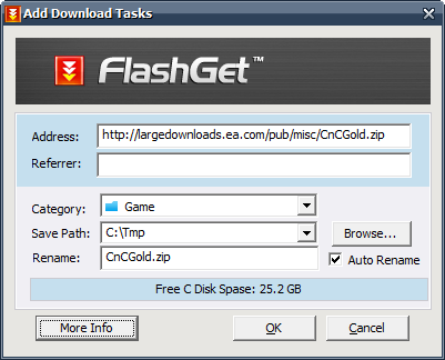 Tela para adicionar um download no Flashget adicionar download no flashget